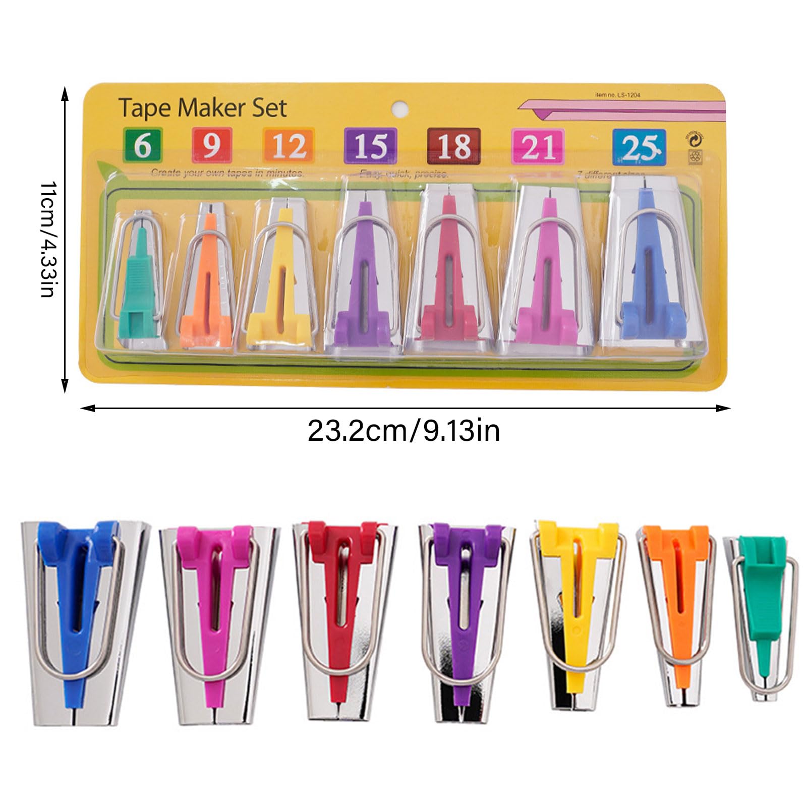 Premium Fabric Bias Tape Maker Tool Set - 6mm, 9mm, 12mm, 15mm, 18mm, 21mm, 25mm Widths for Sewing, Quilting & DIY Crafts - Perfect for Dressmaking, Hemming & Home Decor Projects