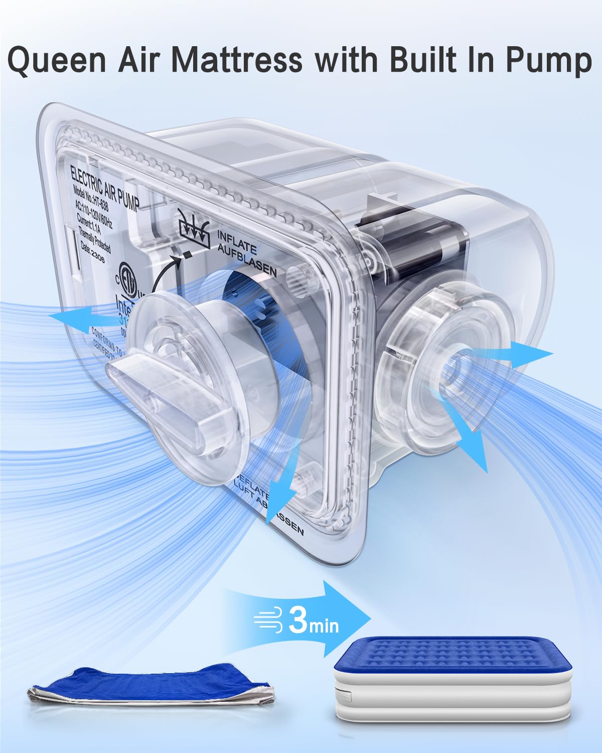 **Queen Size Air Mattress with Built-in Pump - 16