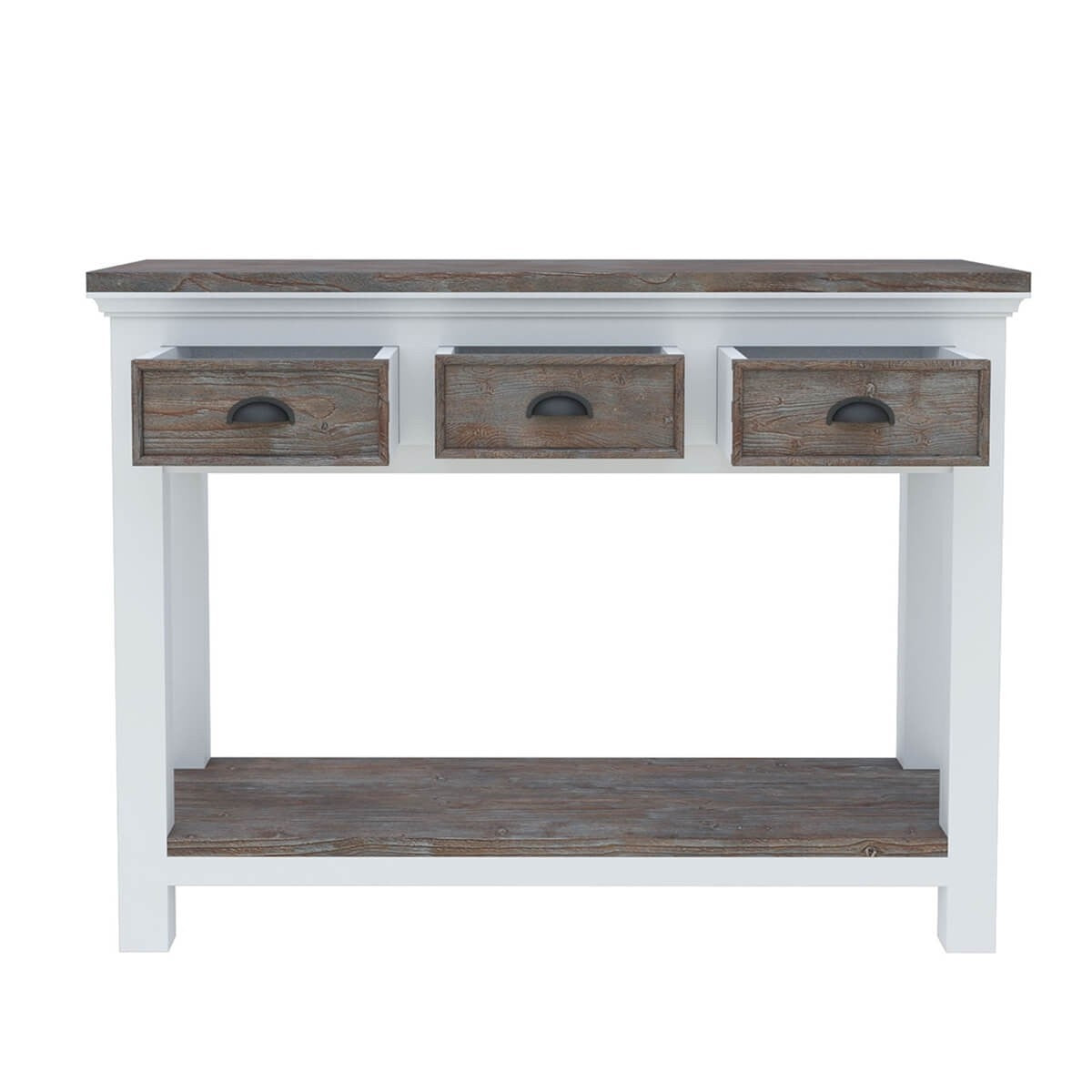 Modern Teak & Solid Wood 3-Drawer Console Table - Entryway Hallway Sofa Table for Living Room, Foyer & Home Decor
