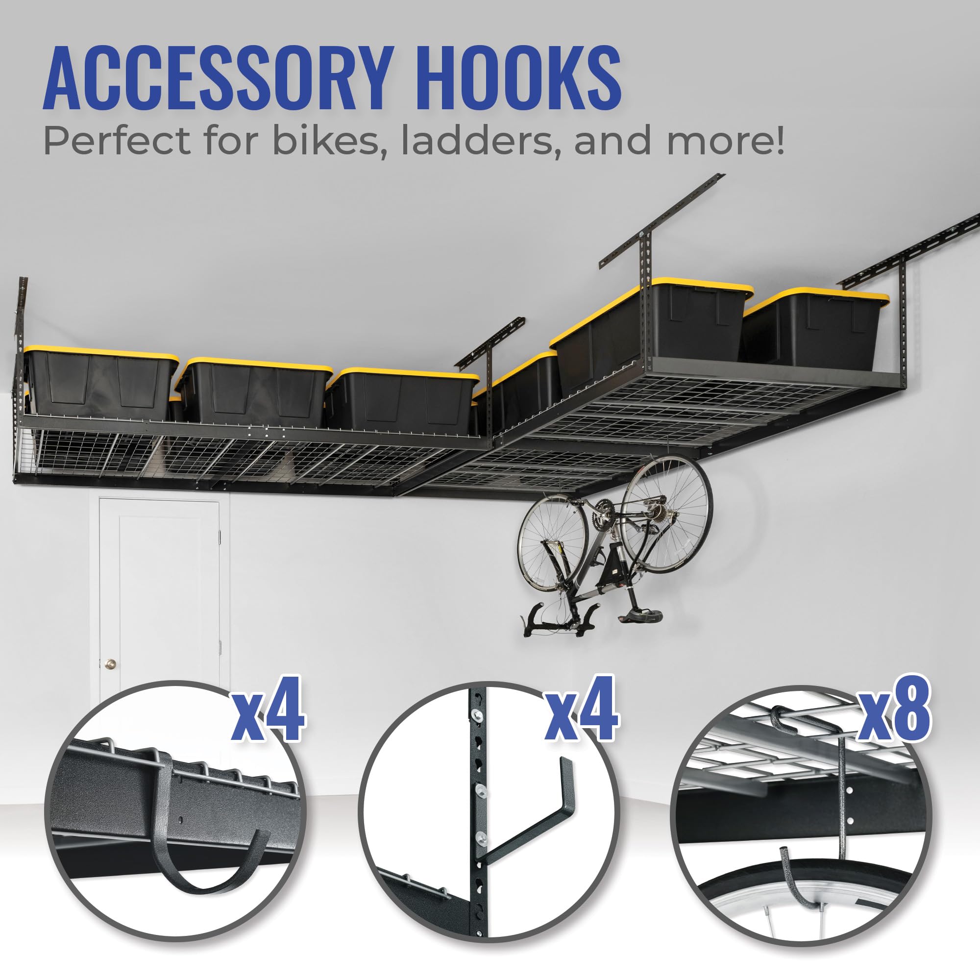 Heavy Duty Overhead Garage Storage Rack - 600 lb Capacity Adjustable Ceiling Mount Organizer (4x8 Hammertone, 24