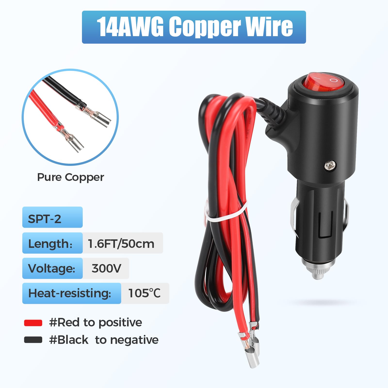 12V Cigarette Lighter Male Plug Replacement with On/Off Switch - 1.8FT 14AWG Extension Cable for Car, Truck, Motorcycle - Power Your GPS, Phone Charger & Portable Devices On The Go