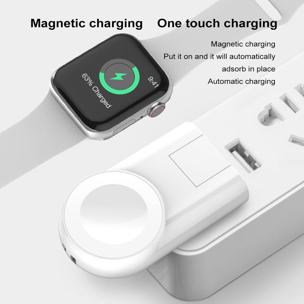 Adjustable Apple Watch Charger - Compatible with All iWatch Series, Rotating USB A Connector for Travel, Office, Home & Car Use | Perfect for Charging on the Go, at Work or While Driving