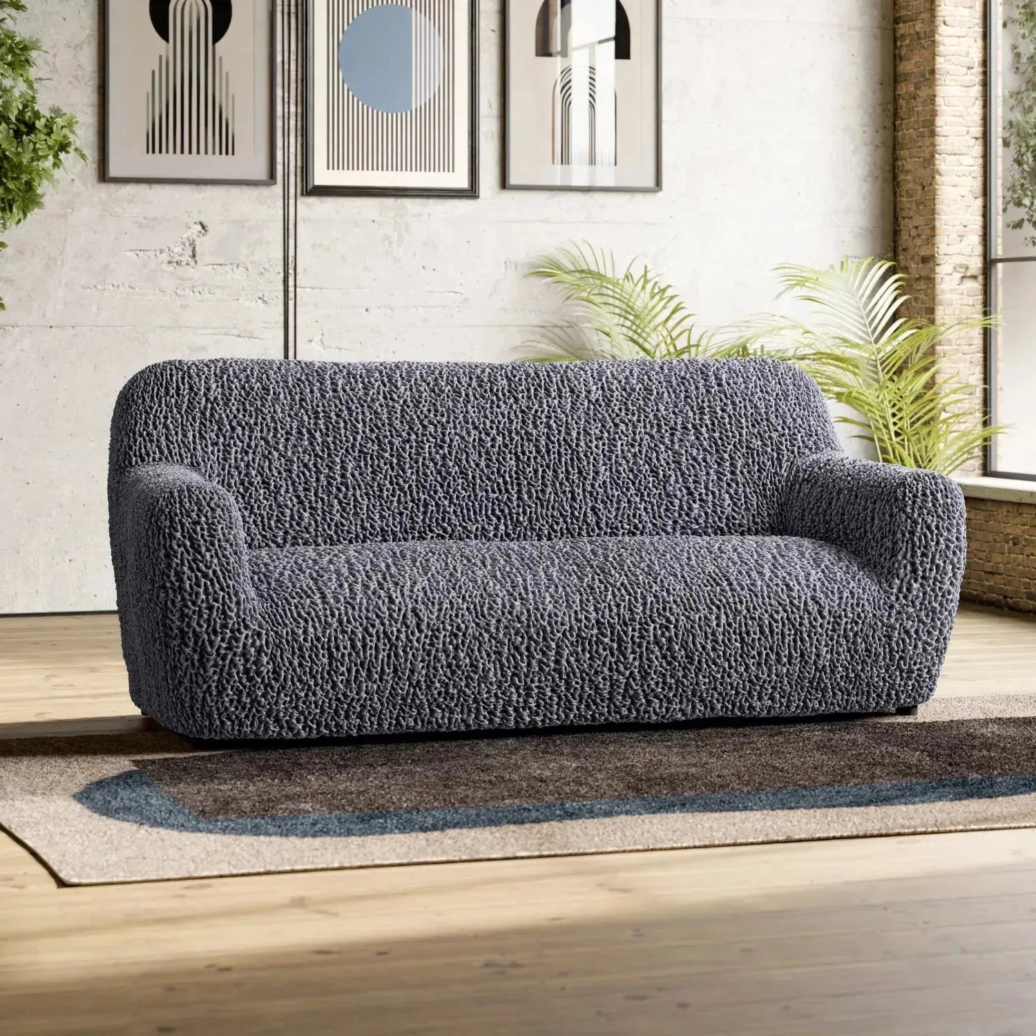 Goffrato Velvet 3-Seater Sofa Slipcover - Soft Stretch Couch Cover for Living Room, Home Decor & Furniture Protection (Beige)
