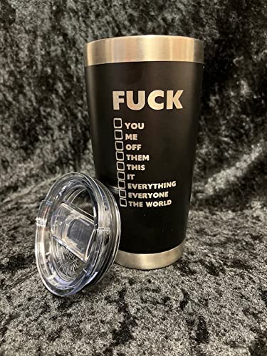 My Vocabulary Tumbler - 20oz Black Insulated Tumbler with Sliding Lock Lid - Funny Swear Word Design (Fuck This/That/You/Me) - Perfect for Office Humor, Gag Gifts & Stress Relief