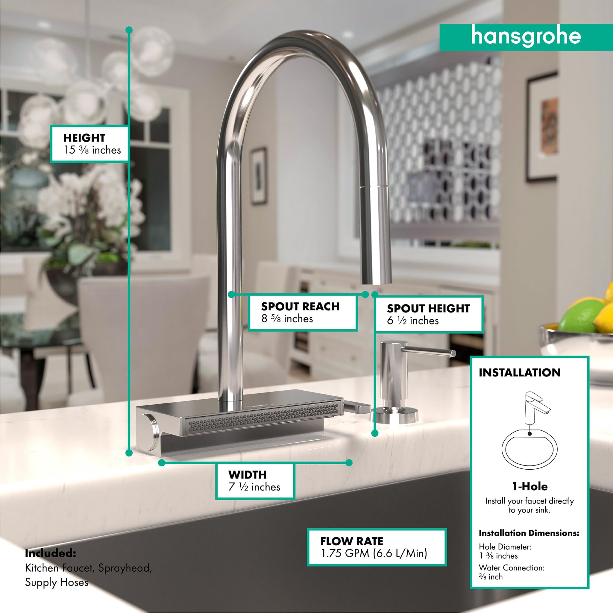 hansgrohe Aquno Select Chrome High Arc Pull Down Kitchen Faucet with Magnetic Docking Spray Head - Premium Kitchen Sink Faucet for Modern Home Cooking and Cleaning