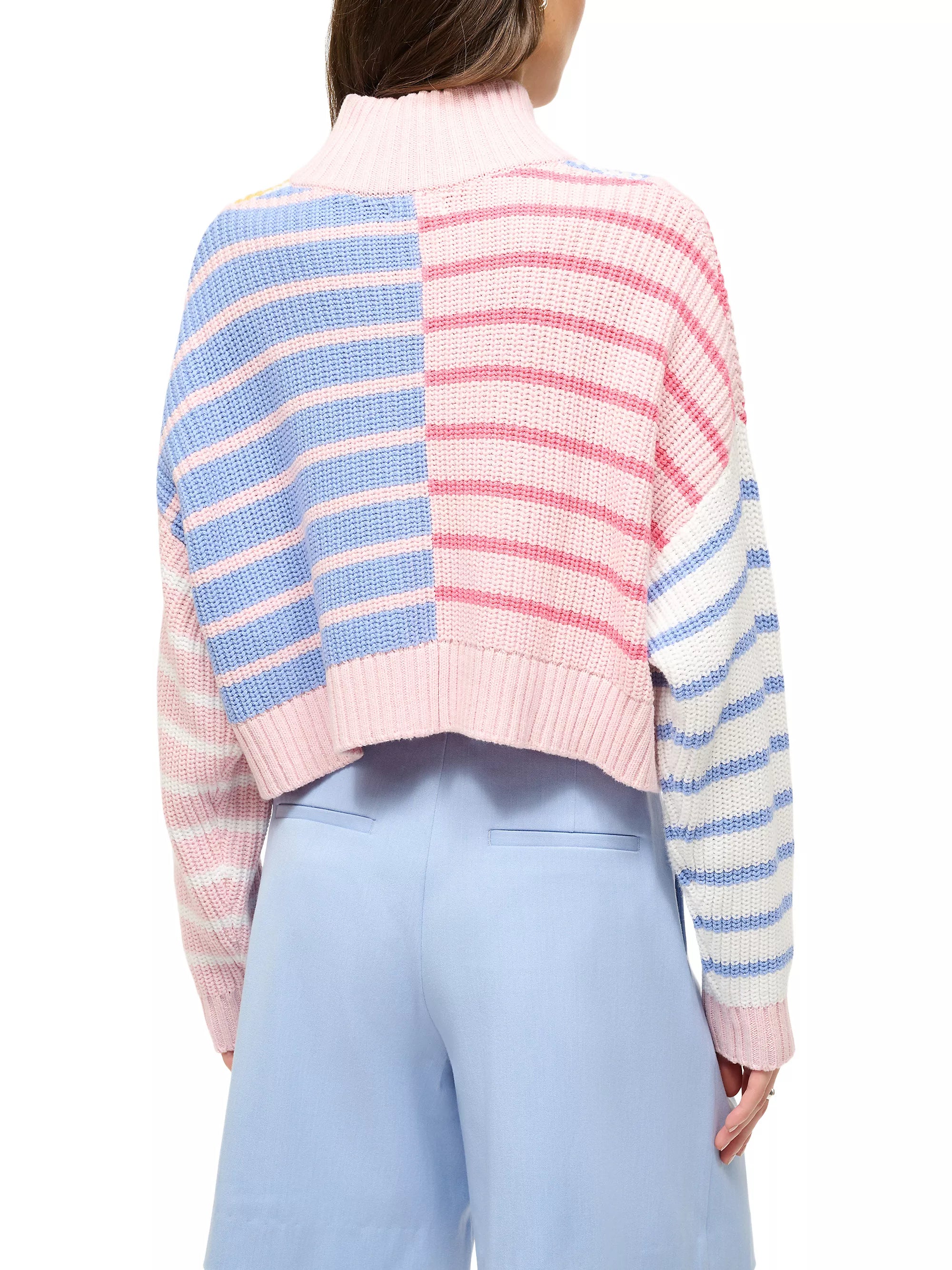 Cropped Hampton Sweater Women's Sunset Stripe Knit Top - Casual Fall Fashion for Outfits, Dates & Coffee Dates