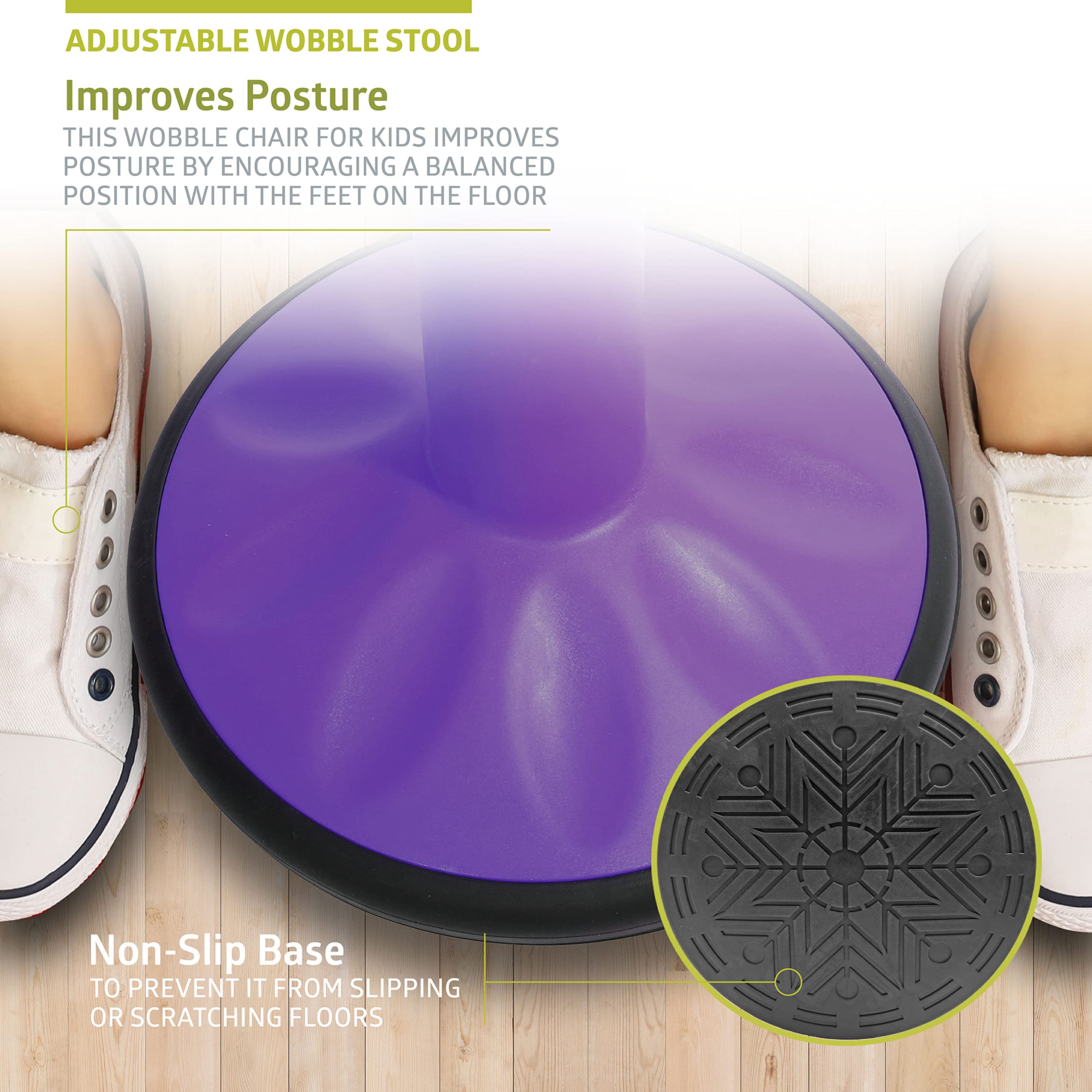 Pearington SitFree Height Adjustable Wobble Stool - Active Flexible Seating Chair for Kids & Adults - Ergonomic Office & School Chair - Purple - Perfect for Home Office, Classroom & ADHD Focus