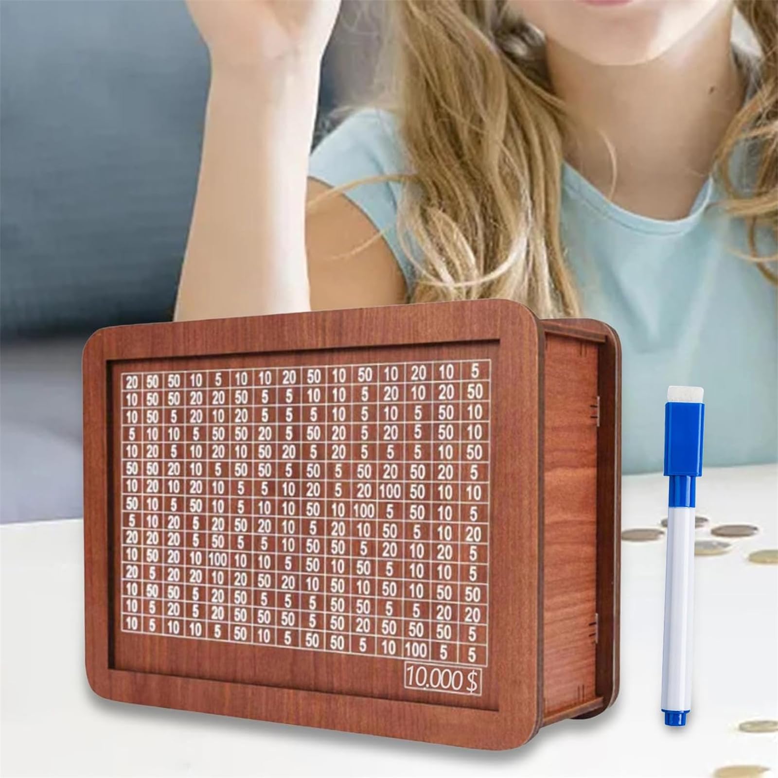 Wooden Cash Vault Savings Box - Secure Money Box for Adults with 10,000 Target & Numbered Slots | Perfect for Budgeting, Emergency Funds & Financial Goal Tracking