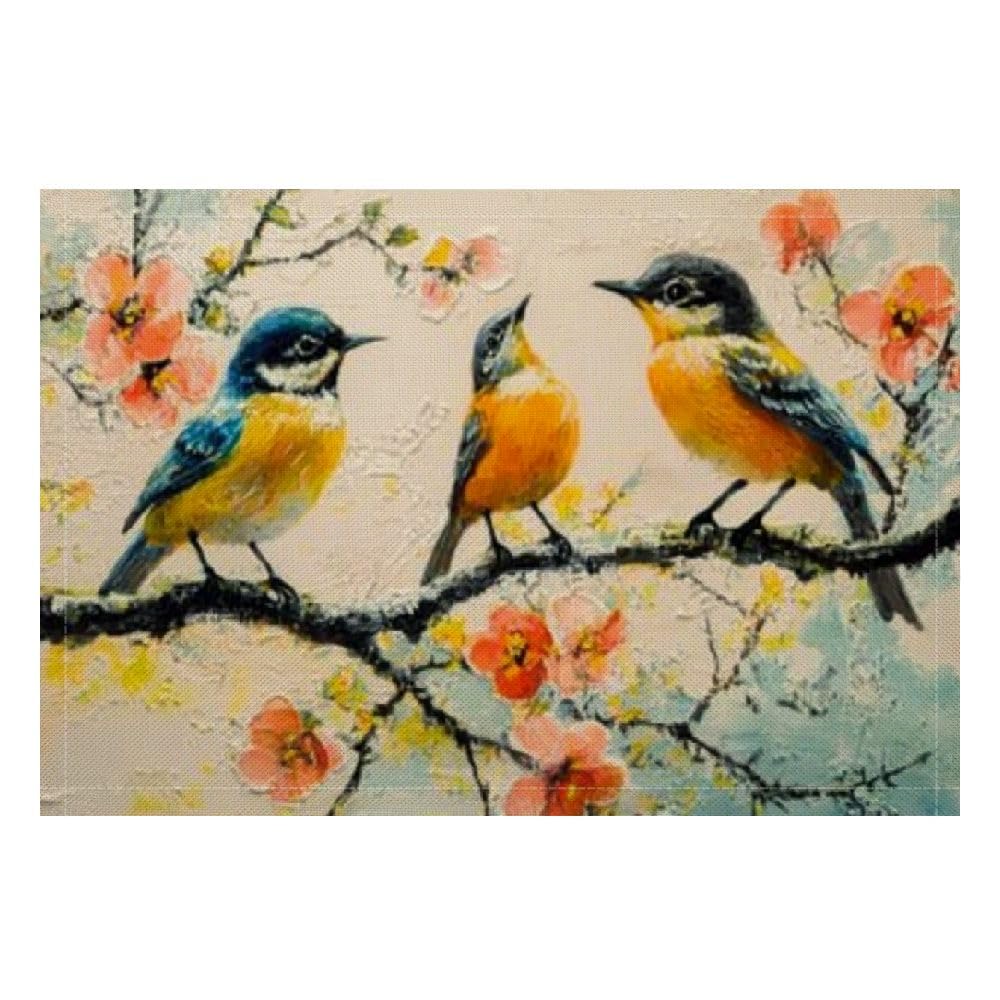 Lemon Tree Farmhouse Placemats Set - Waterproof Washable Kitchen Table Mats with Rustic Bird & Flower Design (18x12 Inch) for Dining Room Decor, Party, and Outdoor Picnic Use