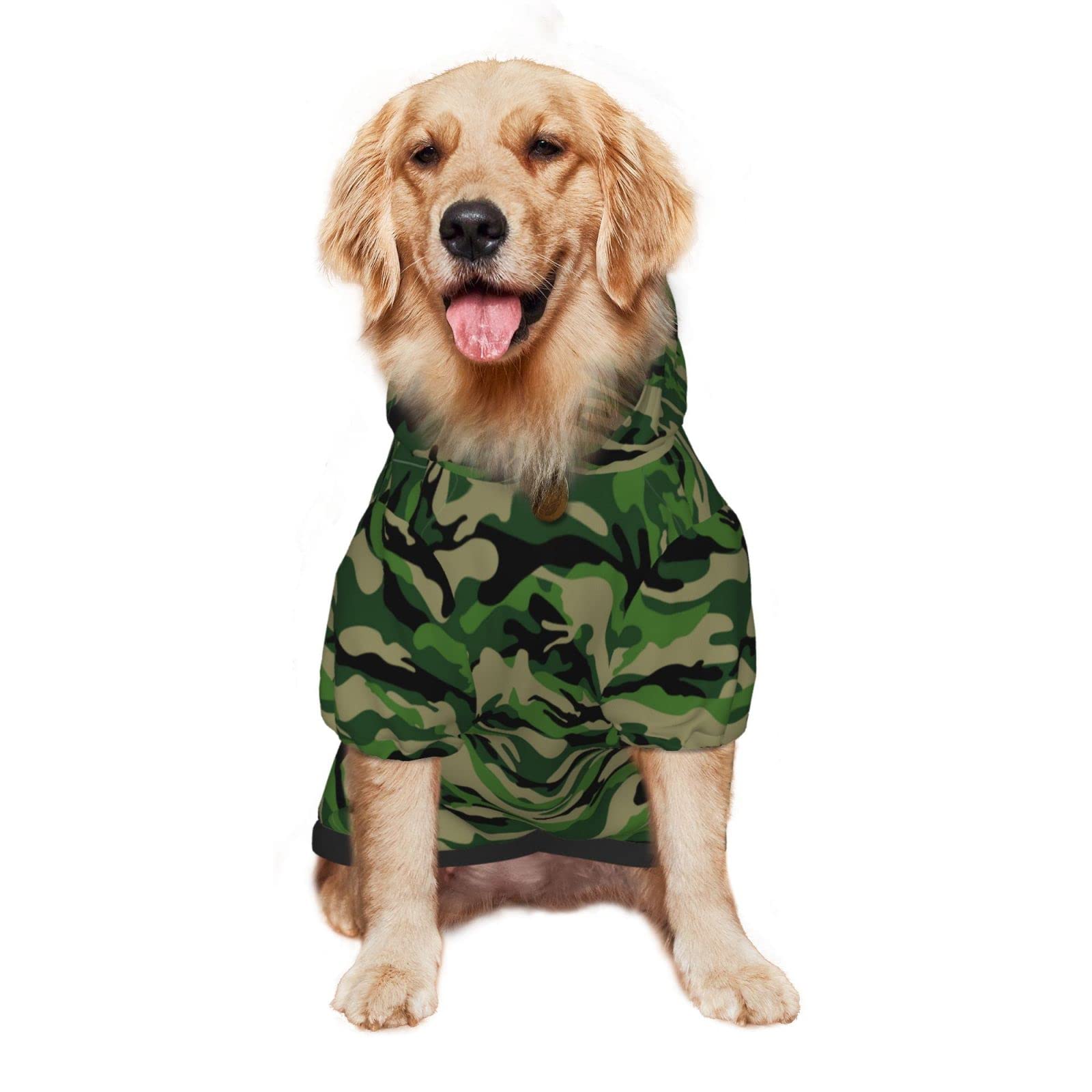 Green Camouflage Dog Hoodie - Stylish Pet Sweater & Sweatshirt for Medium & Large Dogs - Fashionable Outfit for Outdoor Adventures & Daily Walks