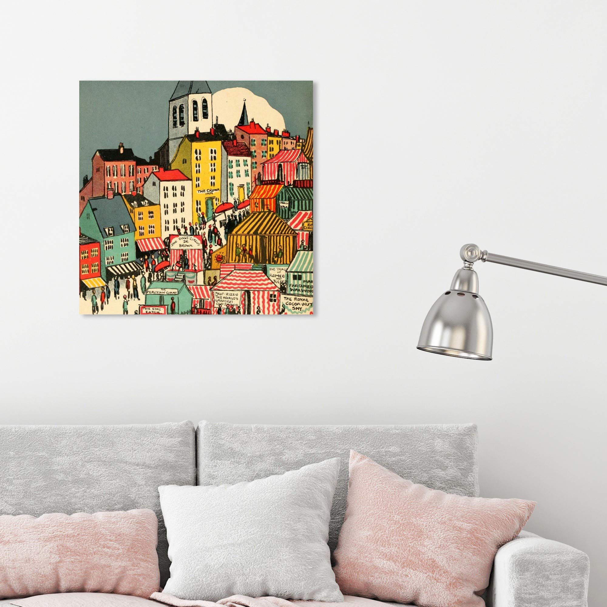 Oliver Gal Artist Co. Little Town Wall Art Canvas Print - 24x24 Inch Kids Room Decor, Yellow & Blue City Skyline Painting for Children's Bedroom, Nursery & Playroom