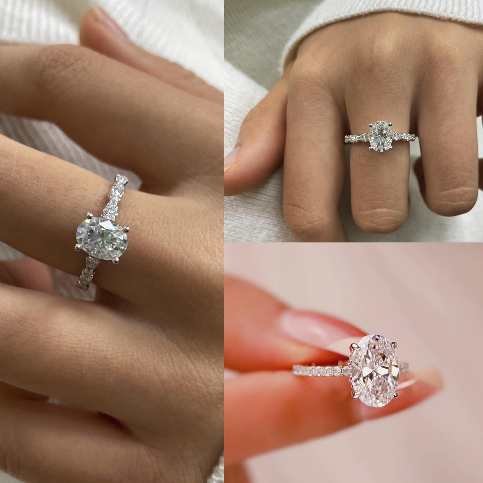 Moissanite Engagement Ring for Women - Oval Solitaire Halo CZ Wedding Band for Bridal Jewelry & Travel