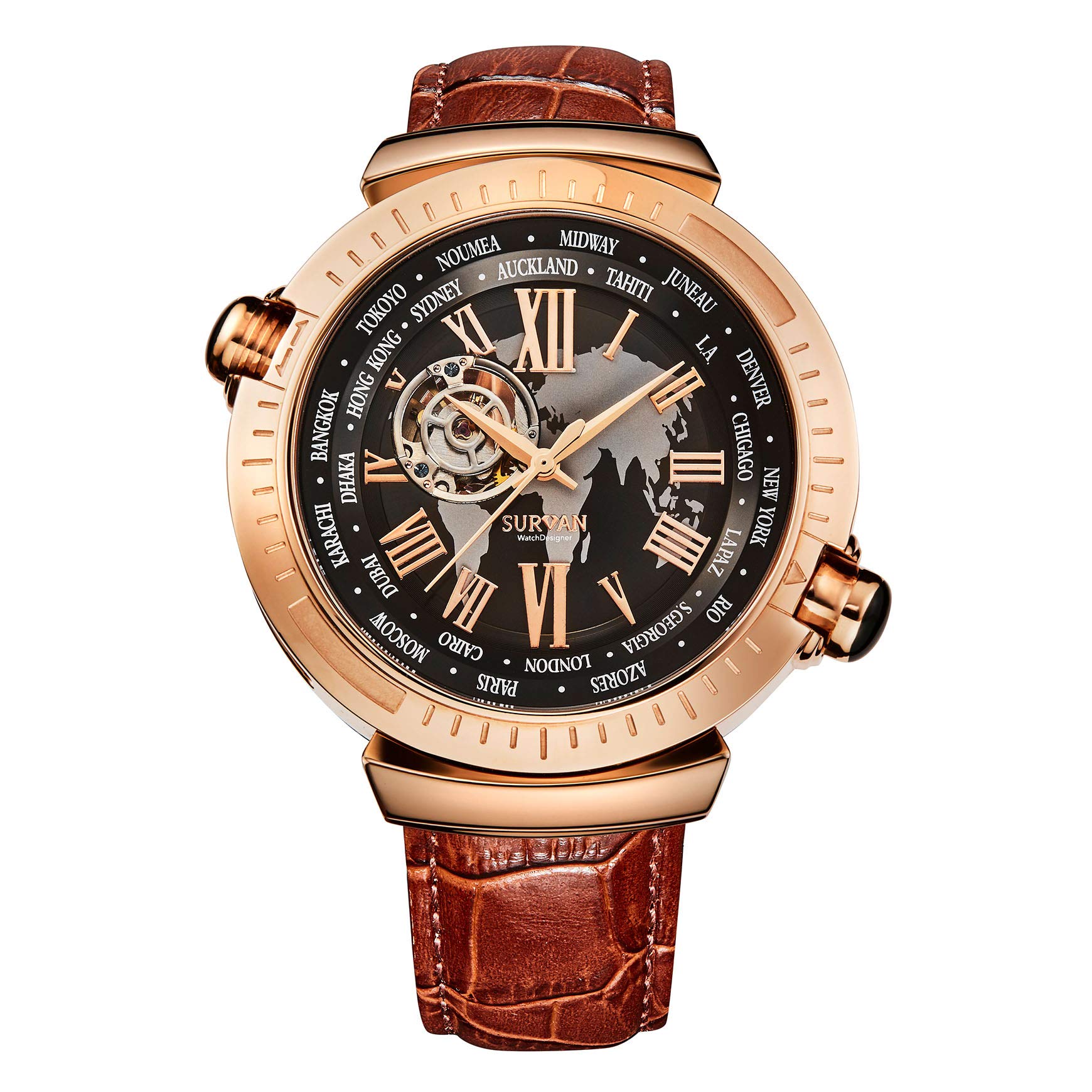 **Automatic Watches for Men - Leather Strap Mechanical Watch with Water Resistant Skeleton Design, Self-Winding (No Battery Needed) - Perfect for Business, Casual & Formal Wear**