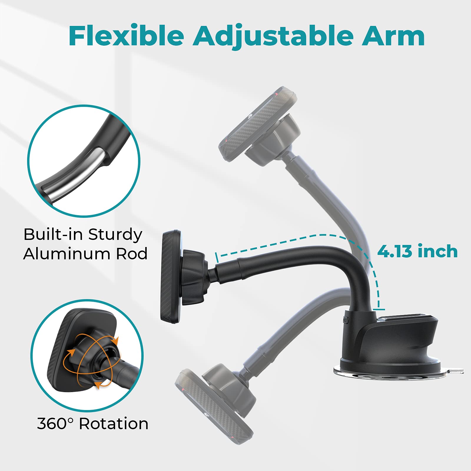 APPS2Car Magnetic Phone Holder for Car - Dashboard & Windshield Mount with Strong Magnets & Flexible Arm | Universal Smartphone Car Mount for iPhone, Samsung, Google Pixel | Perfect for GPS Navigation, Hands-Free Calling & Road Trips