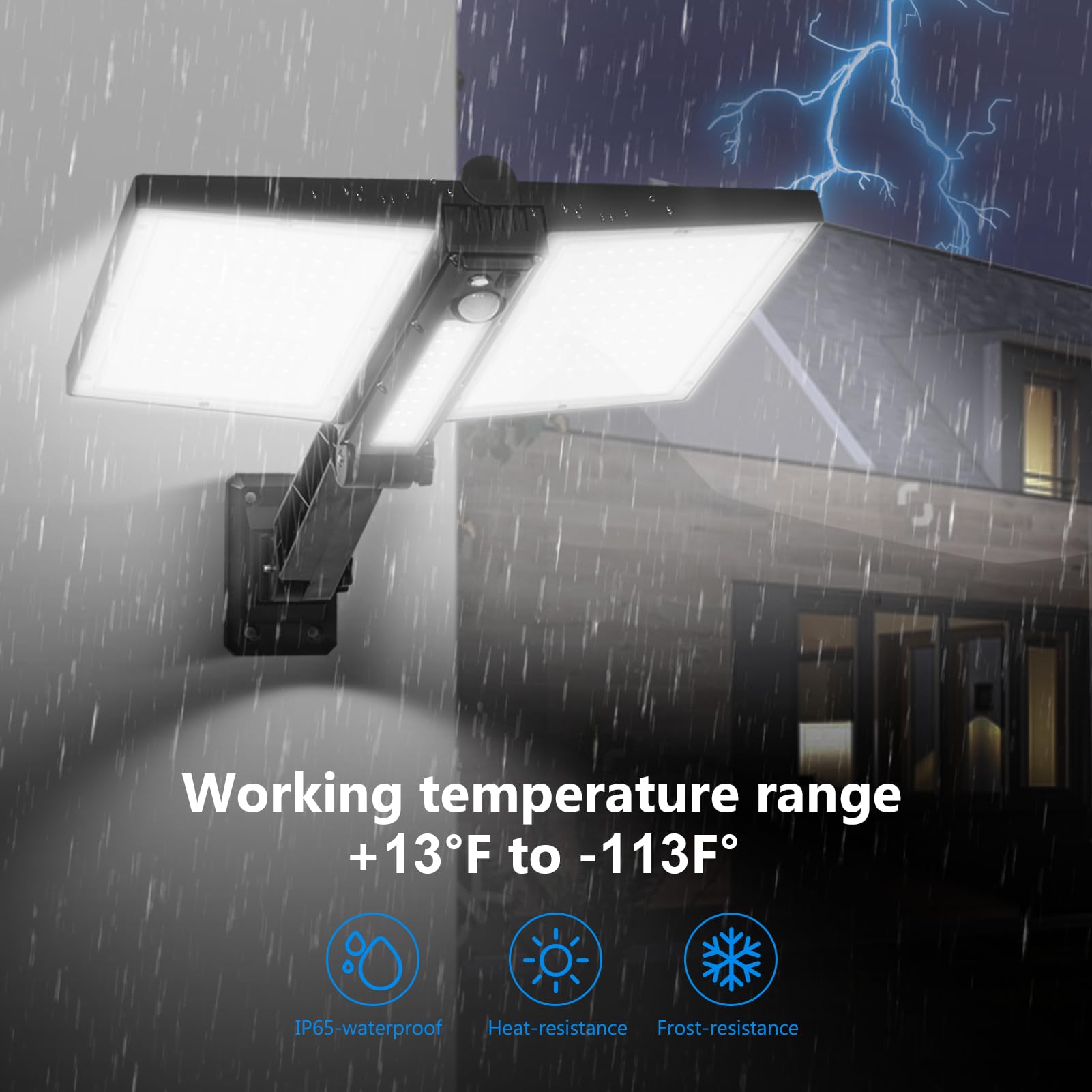 Papa's Box Solar Lights Outdoor - High-Efficiency Double Solar Panel Motion Sensor Flood Light, IP65 Waterproof LED Security Light with Remote Control & 3 Lighting Modes for Wall, Patio, Yard, Garden, Pathway – Perfect for Home Security and Landscape Lighting