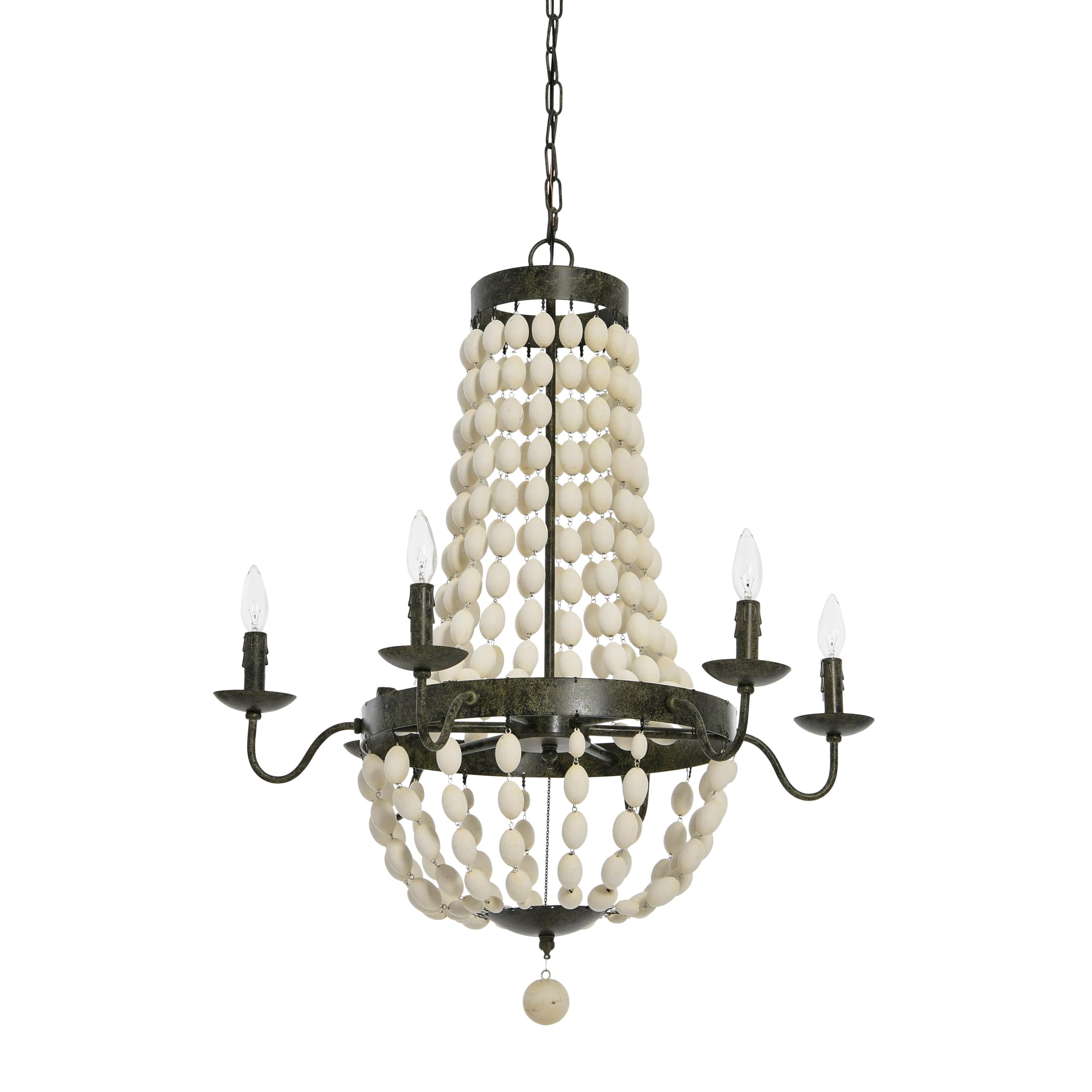 Stylish 6-Light Wood Bead Metal Chandelier - Rustic Farmhouse Ceiling Light Fixture for Dining Room, Bedroom & Living Room Decor