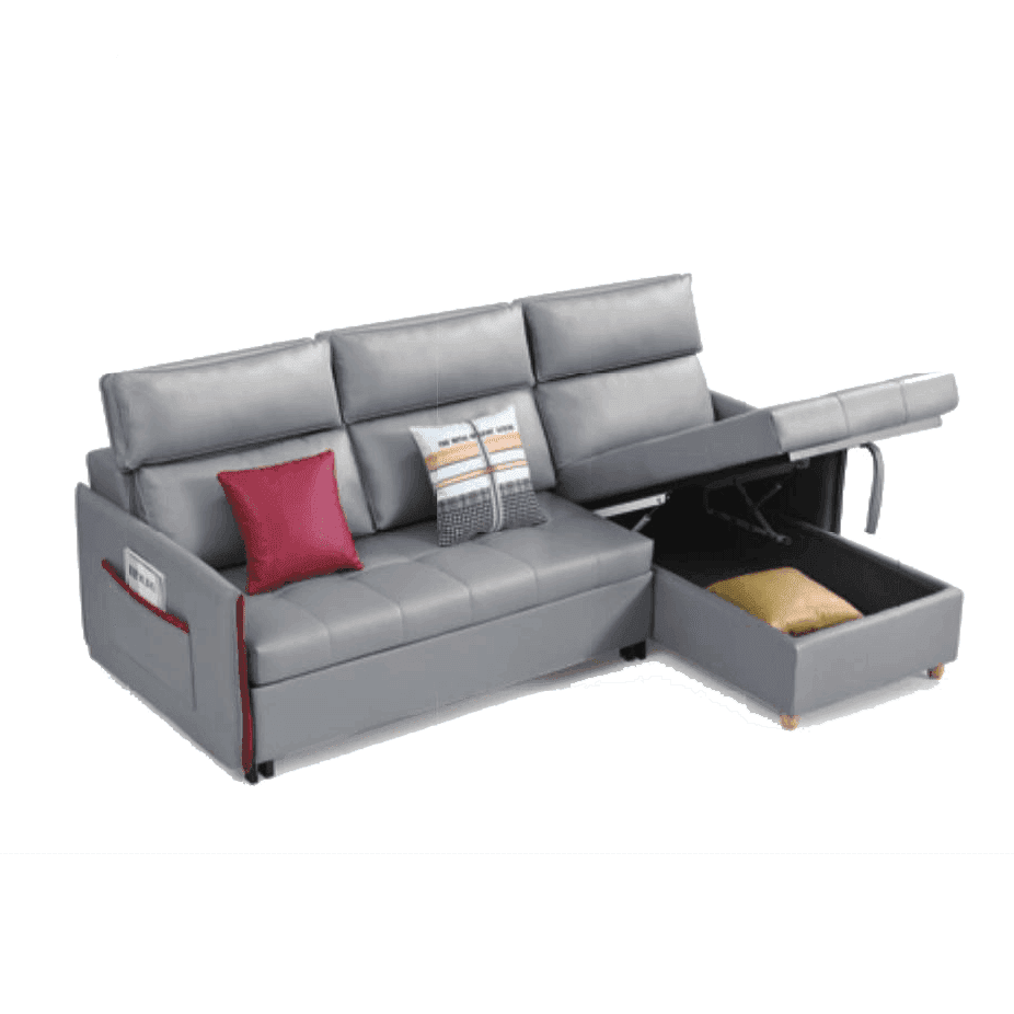 Janice L-Shaped Leather Storage Sofa Bed - Convertible Sleeper with Hidden Storage for Small Spaces, Living Room & Guest Room