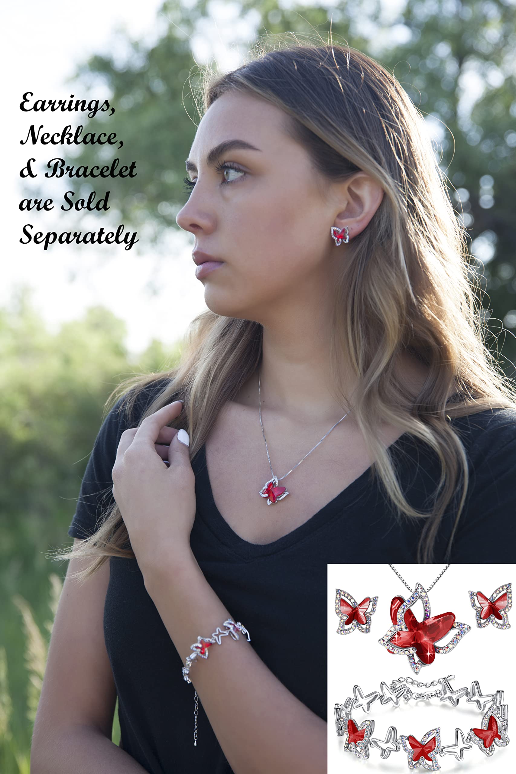Birthstone Crystal Butterfly Necklace - Silver Tone with 18