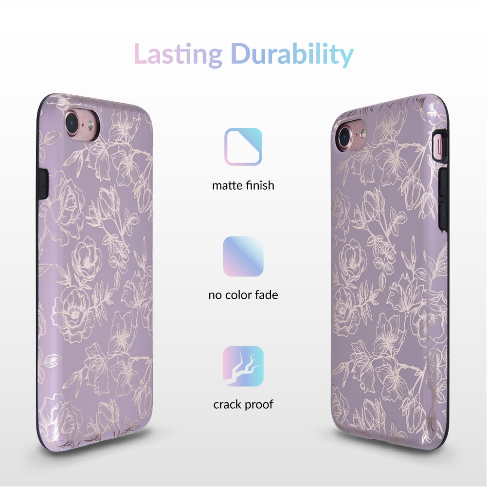Dusty Rose Chrome Floral iPhone Case - Elegant Protective Cover for iPhone 13/14/15 Pro Max - Perfect for Everyday Use, Travel & Gift Giving