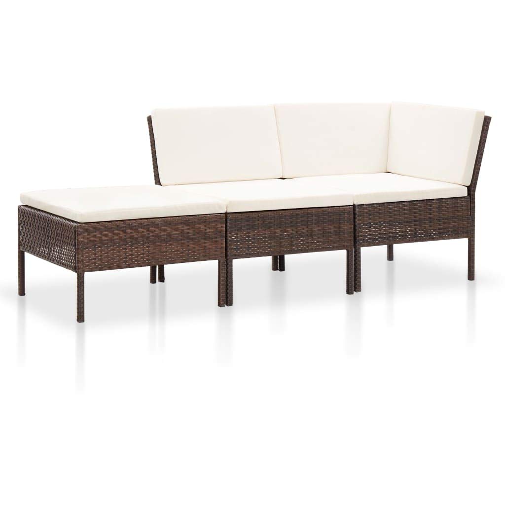 H.BETTER 3-Piece Brown Poly Rattan Garden Lounge Set with Cushions & Footrest - Outdoor Patio Sofa Conversation Set for Backyard, Poolside or Terrace Relaxation