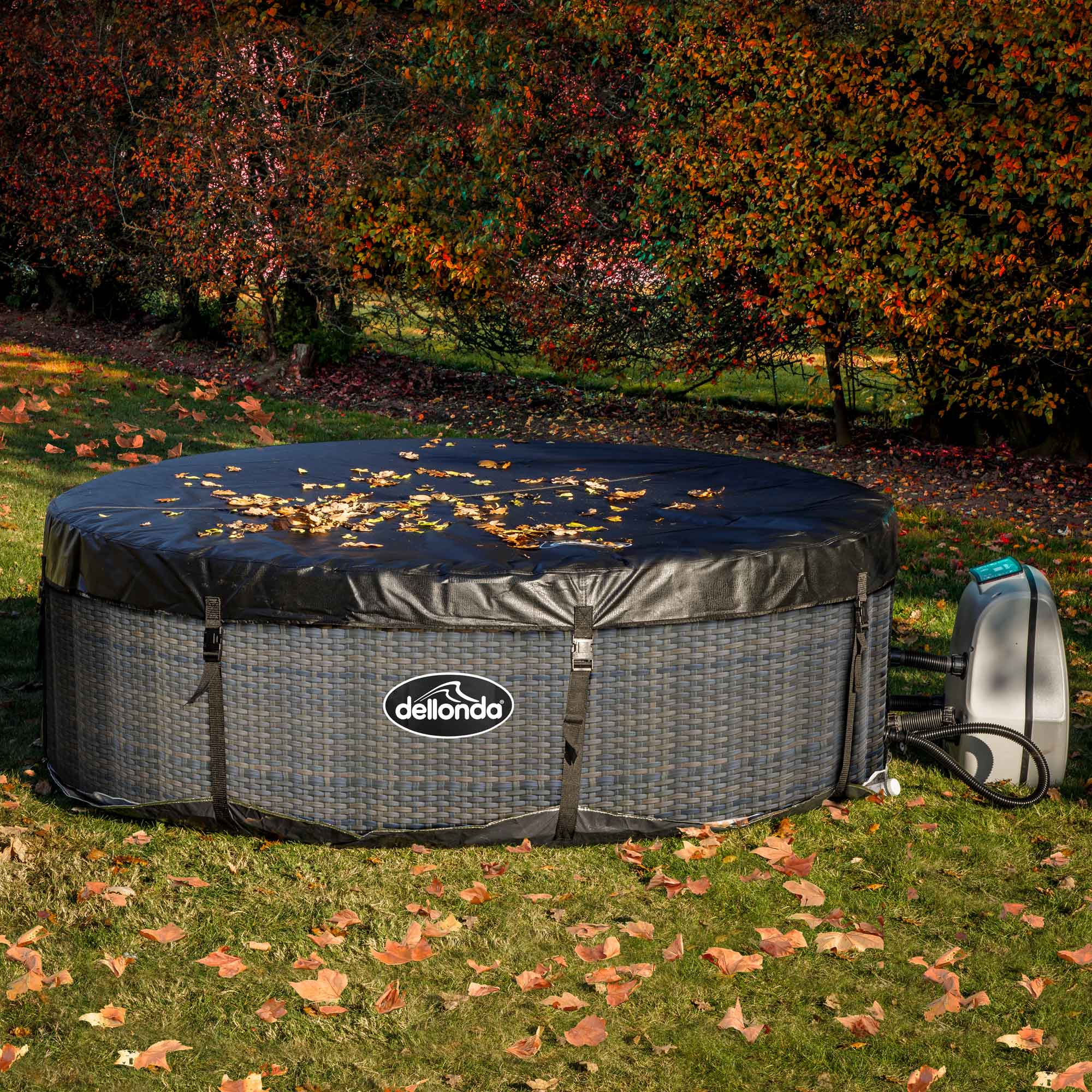 2-4 Person Inflatable Hot Tub Spa with Smart Pump - Rattan Design - DL90 Model - Perfect for Backyard Relaxation, Patio Parties & Outdoor Hydrotherapy