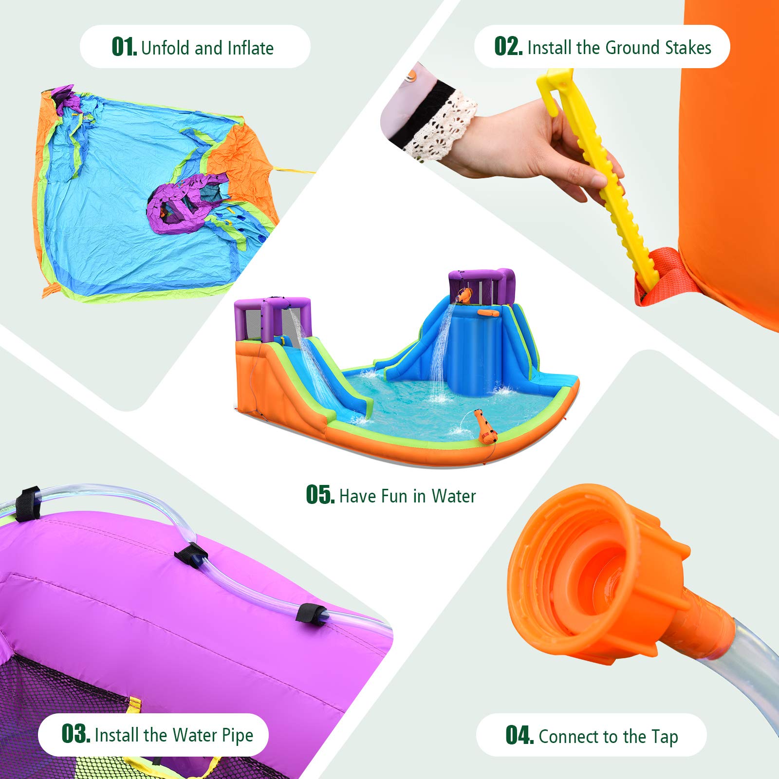 BOUNTECH 15x14.5FT Inflatable Water Slide Park with Dual Slides & Climbing Wall - Mega Outdoor Water Slide for Kids, Splash Pool, Backyard Party Fun - Perfect for Summer Gatherings, Birthday Parties and Family Outdoor Activities