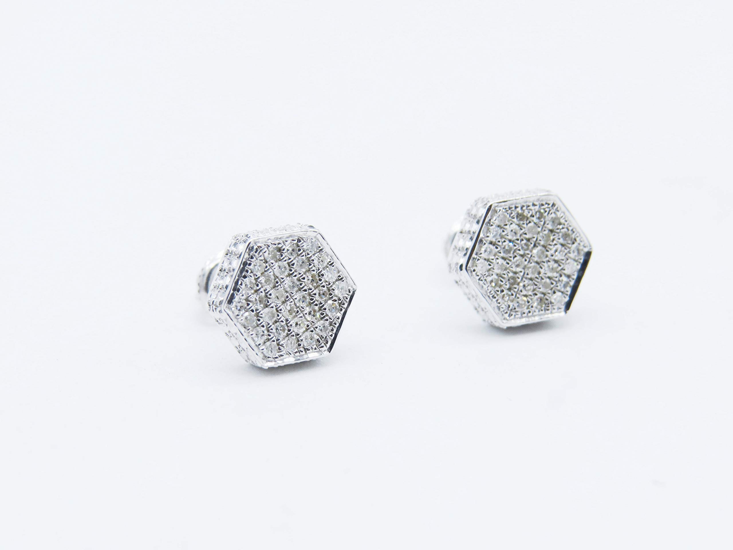Dazzlingrock Collection Sterling Silver Men's Round Diamond Hexagon Cluster Stud Earrings 1/5 CTW - Perfect for Gifts, Weddings & Special Occasions