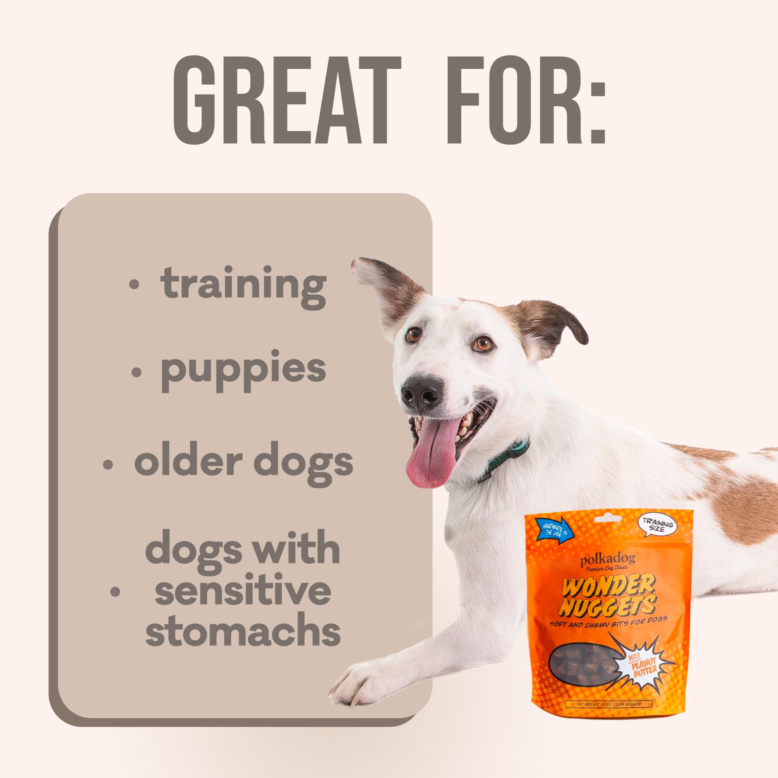 Polkadog Peanut Butter Wonder Nuggets Dog Treats - Vegan, All-Natural, Grain-Free Training Treats for Small & Large Dogs - Healthy Homemade Puppy Snacks - Soft & Chewy Bite-Sized Dog Biscuits - Perfect for Obedience Training, Reward Treats & Travel Snacks - 10 oz
