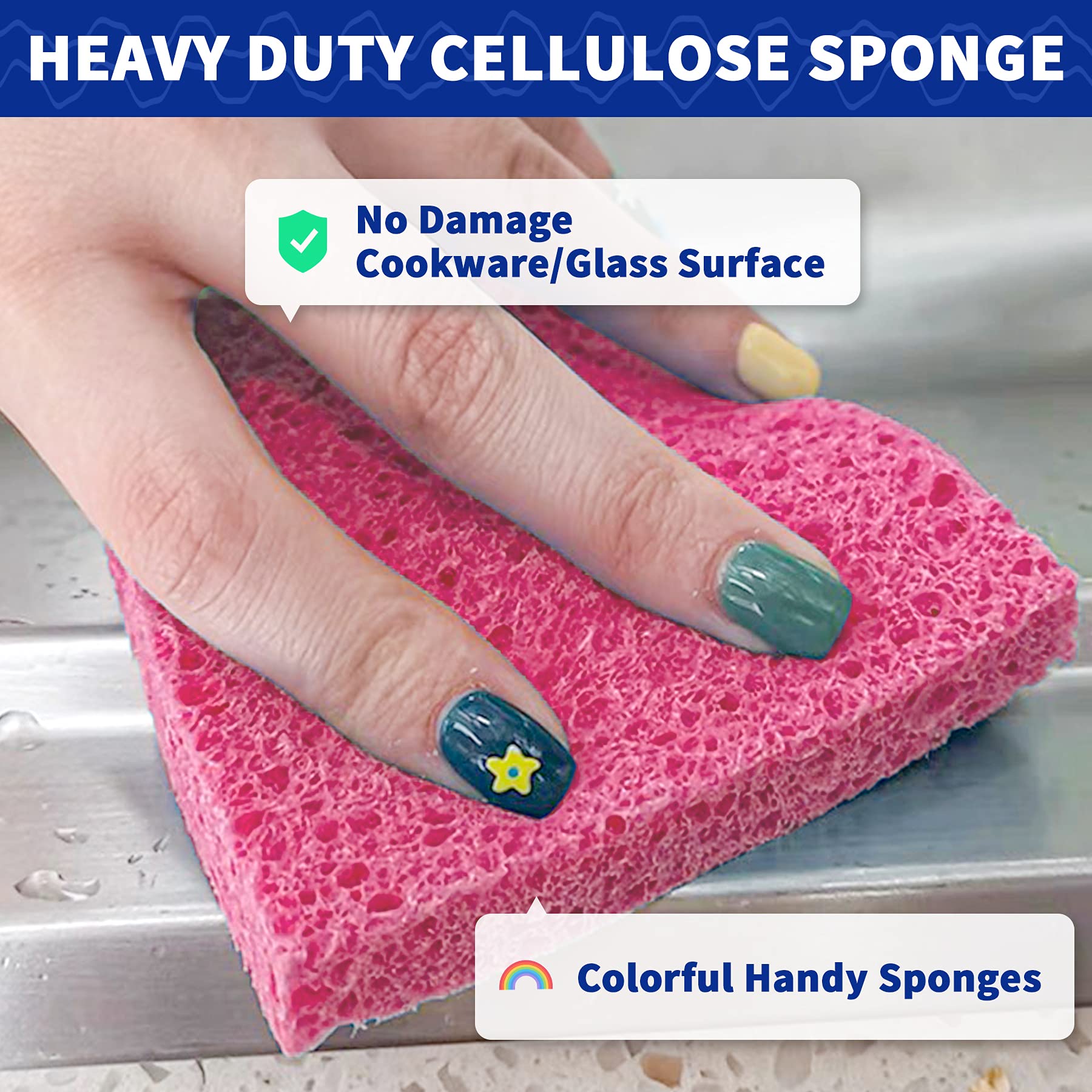 CELOX 24 Pack Large Kitchen Sponges - Super Absorbent Eco-Friendly Cellulose Dish Sponges for Cleaning Dishes, Countertops & More (4.5