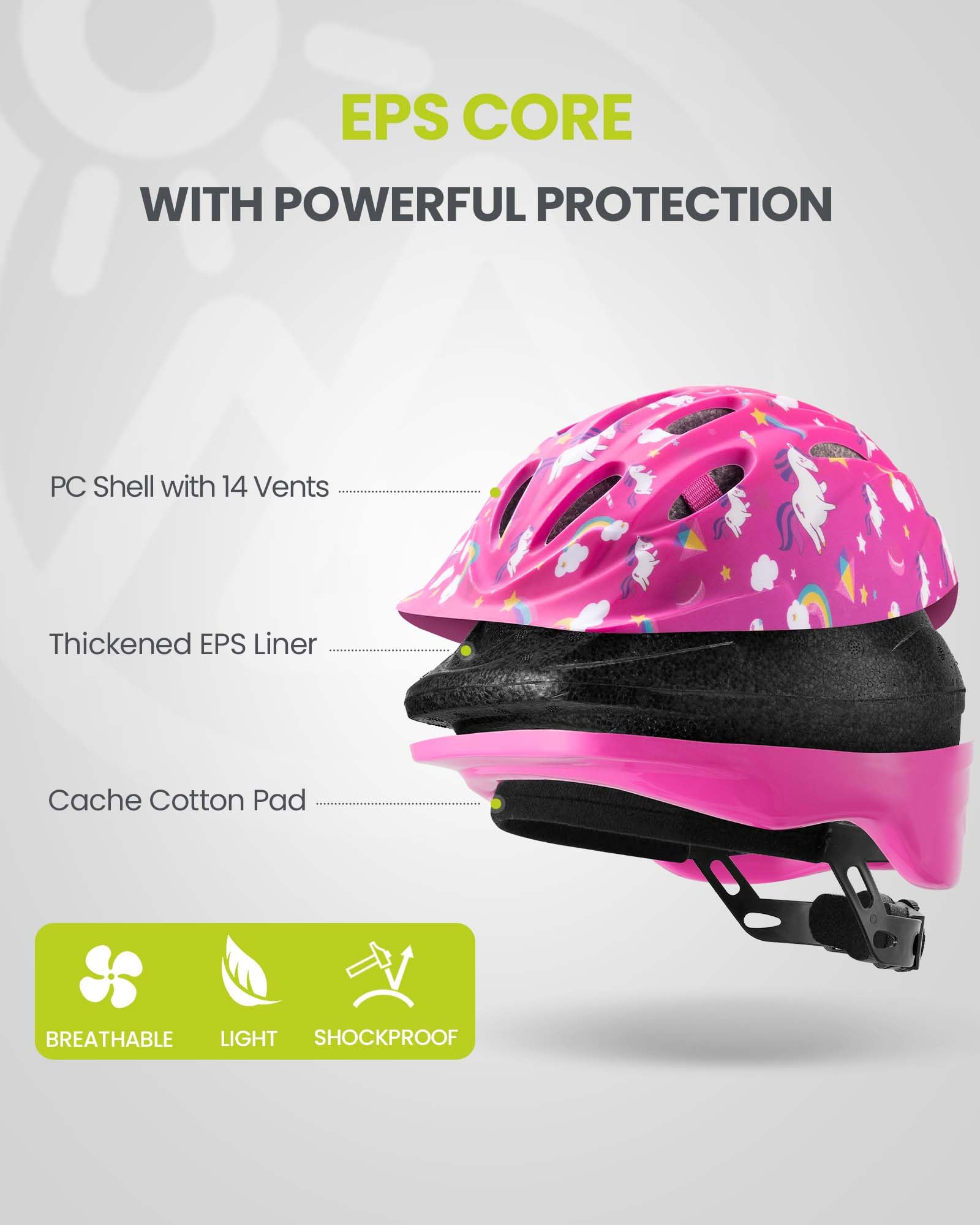 OutdoorMaster Kids Bike Helmet for Boys & Girls Ages 3-15 - Adjustable Unicorn Safety Helmet with 14 Vents - Lightweight Toddler to Youth Cycling Helmet for Biking, Scooter, Skateboarding & Outdoor Sports