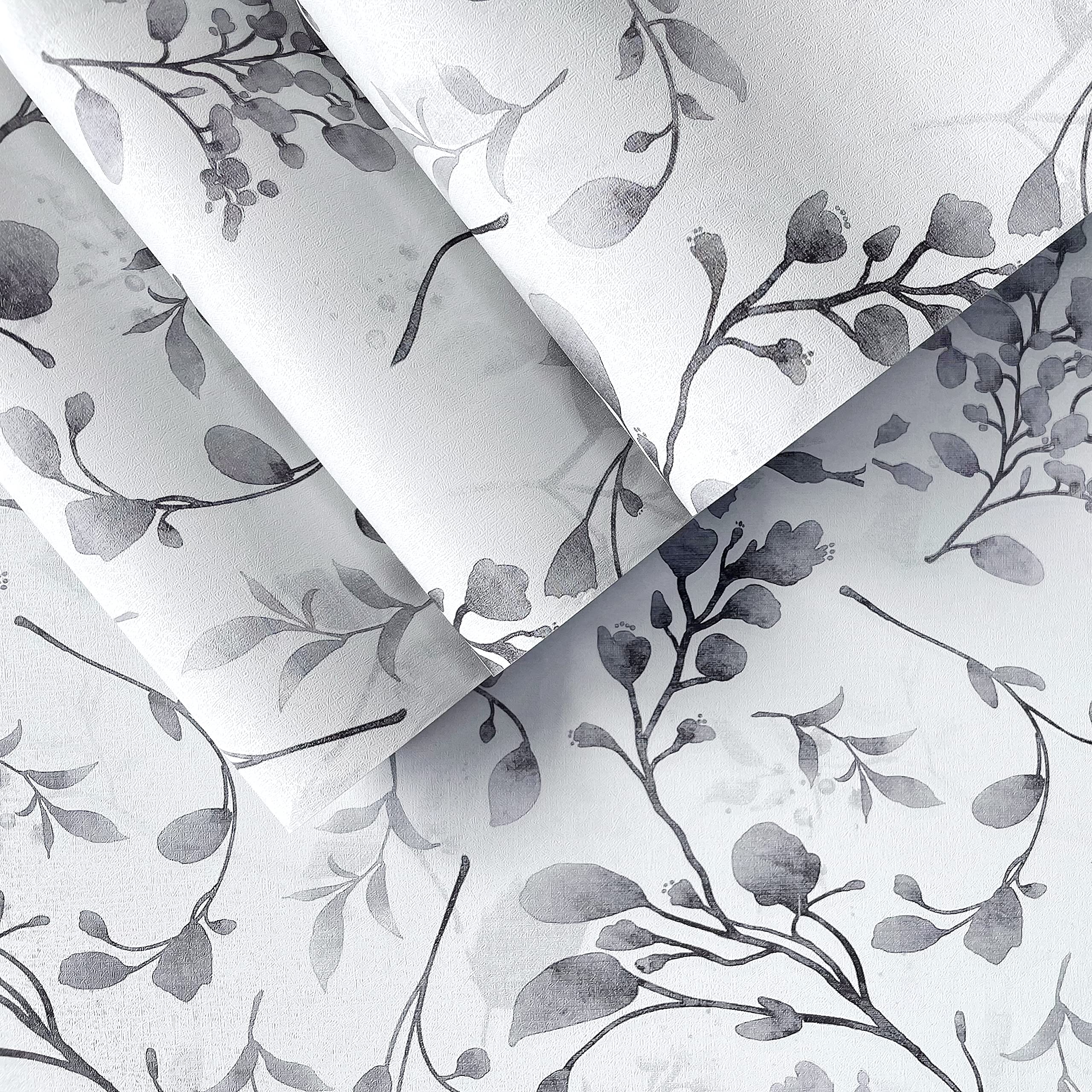 Orainege Grey Floral Peel and Stick Wallpaper - 17.7x118.1 Inch Modern Vinyl Flower Wallpaper with Leaves - Self-Adhesive Contact Paper for Bedroom, Kitchen, Living Room Decor