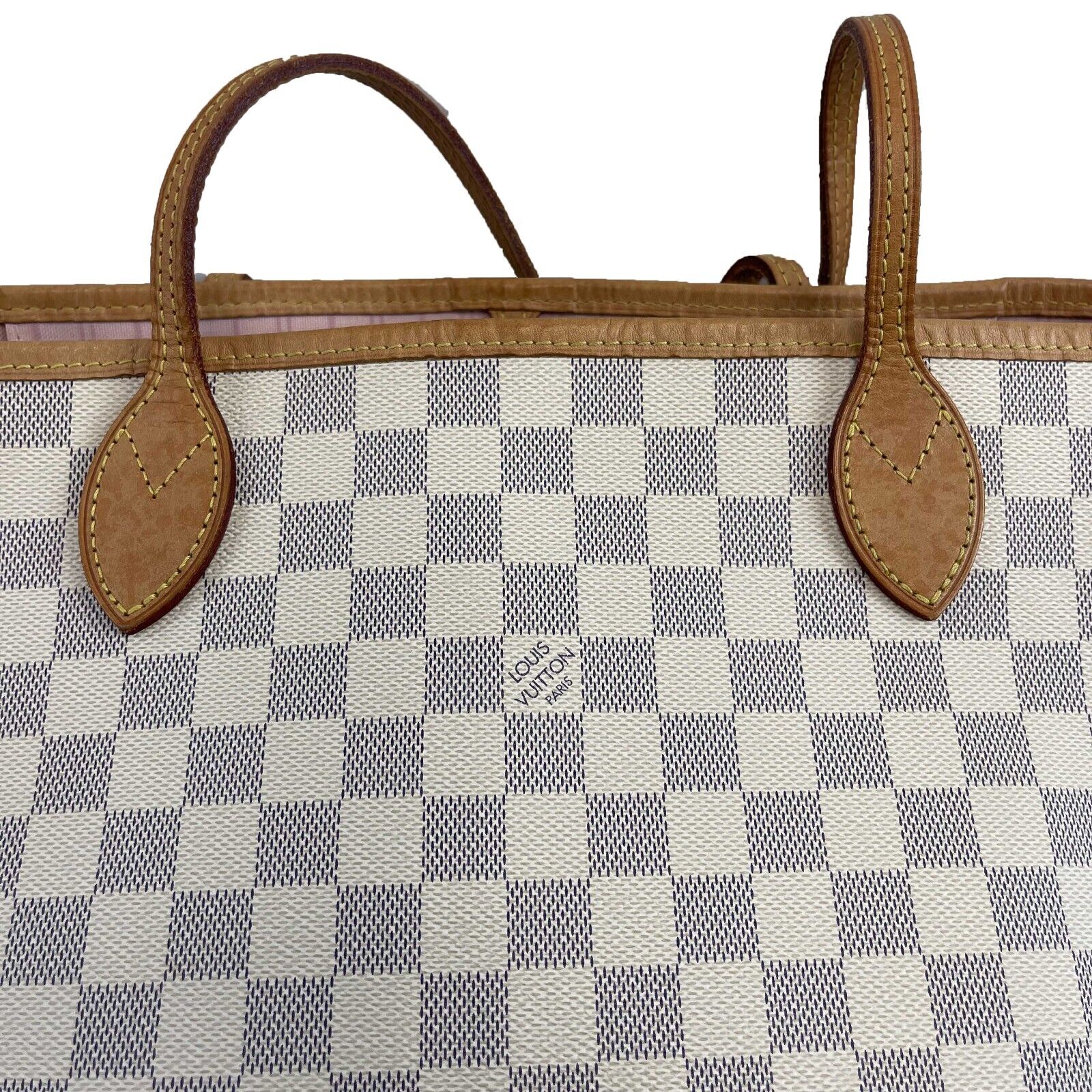 Louis Vuitton Neverfull MM Damier Azur Tote Bag with Pouch - White Designer Handbag for Women, Perfect for Work, Travel & Everyday Use