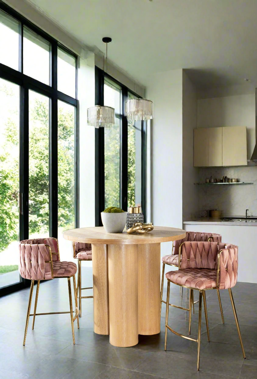 Balmain Counter Height Dining Table Set with 4 Rose Gold Chairs - Modern Kitchen & Breakfast Nook Furniture for Small Spaces