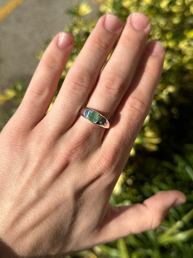0.70ct Natural Light Green Emerald Solitaire Ring - Asscher Cut 4 Prong Sterling Silver Engagement Ring for Women, Perfect May Birthstone Gift for Anniversary, Wedding & Special Occasions