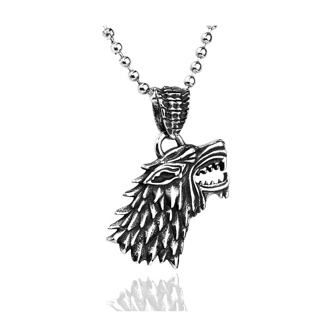 Stainless Steel Direwolf Pendant Necklace for Men - House Stark GOT Inspired Viking Jewelry - Perfect for Cosplay, Gifts & Everyday Wear