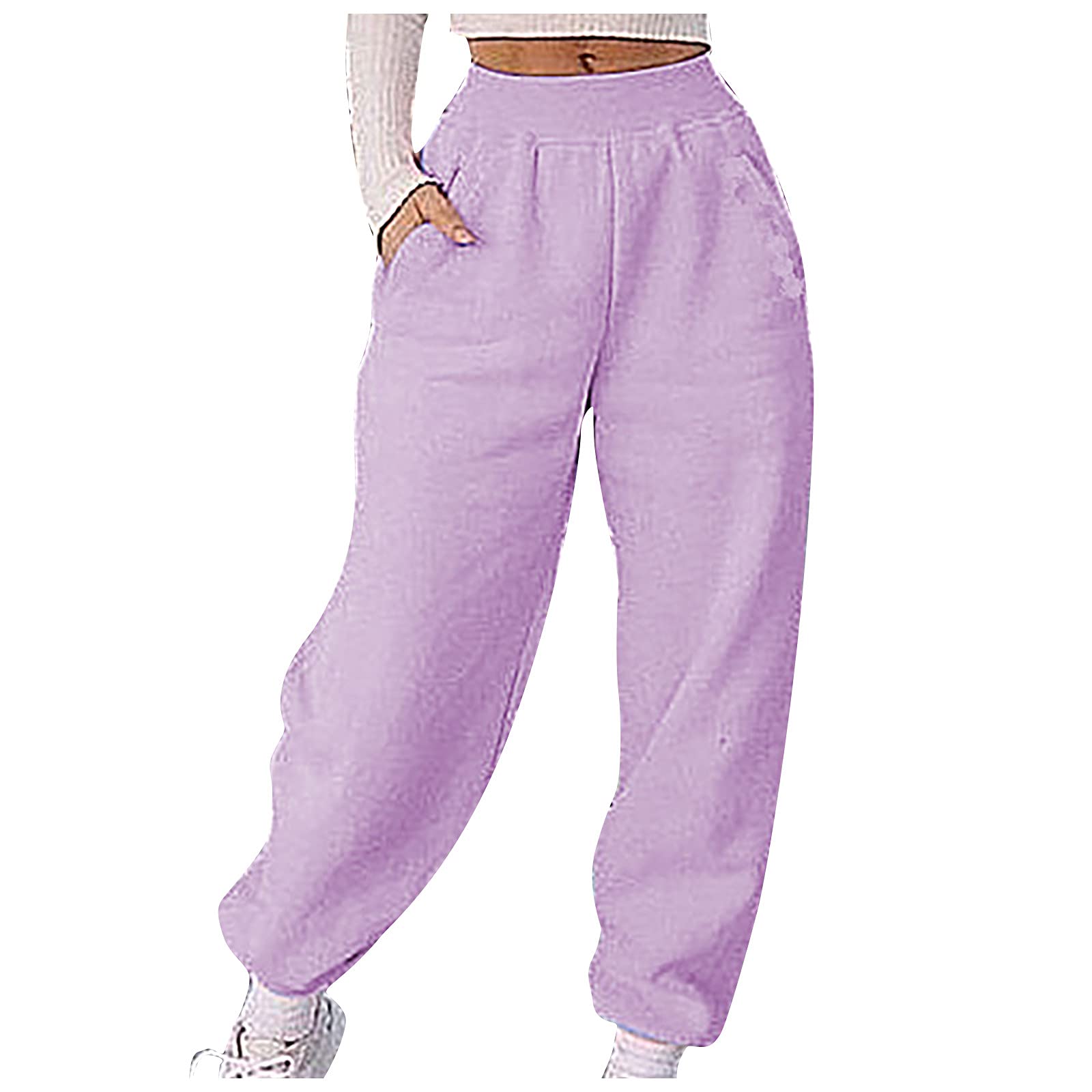 Women's High-Waisted Fleece Joggers - Thickened Winter Sweatpants with Cinch Ankle for Yoga, Workout & Lounge - Cozy Casual Pajama Pants for Home, Gym & Travel
