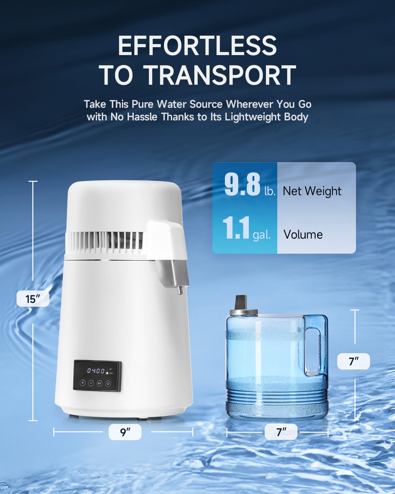 CO-Z 1.1 Gallon (4L) Countertop Water Distiller with Timer & Auto Shut-Off - 750W Home Distilled Water Purifier for Drinking, Office, Travel - Perfect for Pure Water in Kitchens, Camping & Emergency Prep