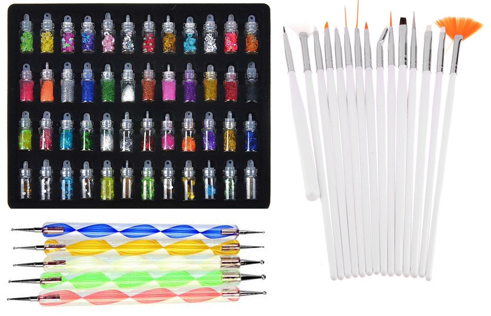 68 Pcs Professional Nail Art Kit - 48 Bottles 3D Nail Polish, 15 Nail Art Brushes & 5 Double Sided Dotting Tools | DIY Manicure Set for Home Salon, Nail Art Designs & Gift Ideas