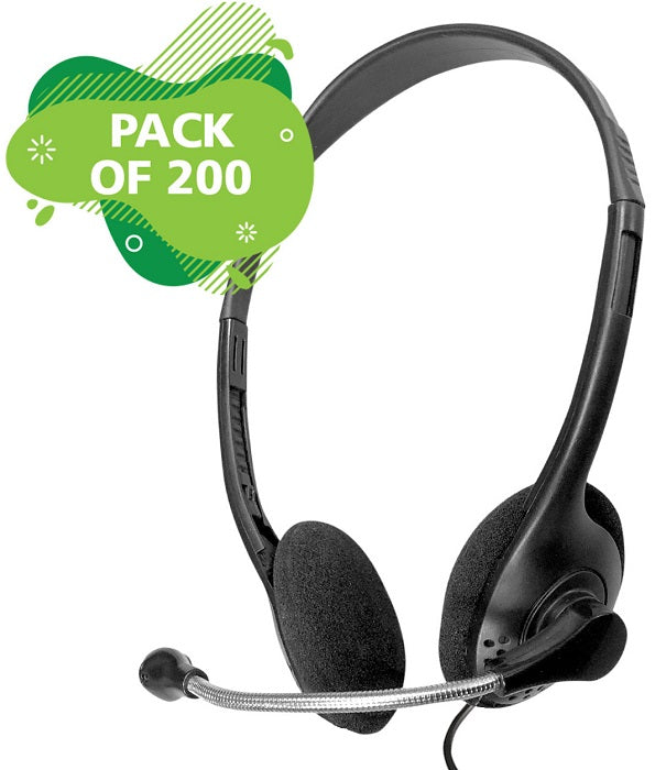 200 Pack HamiltonBuhl Personal Headphones with Steel Reinforced Microphone, TRRS Plug & Foam Ear Cushions - Perfect for Online Classes, Call Centers & Remote Work