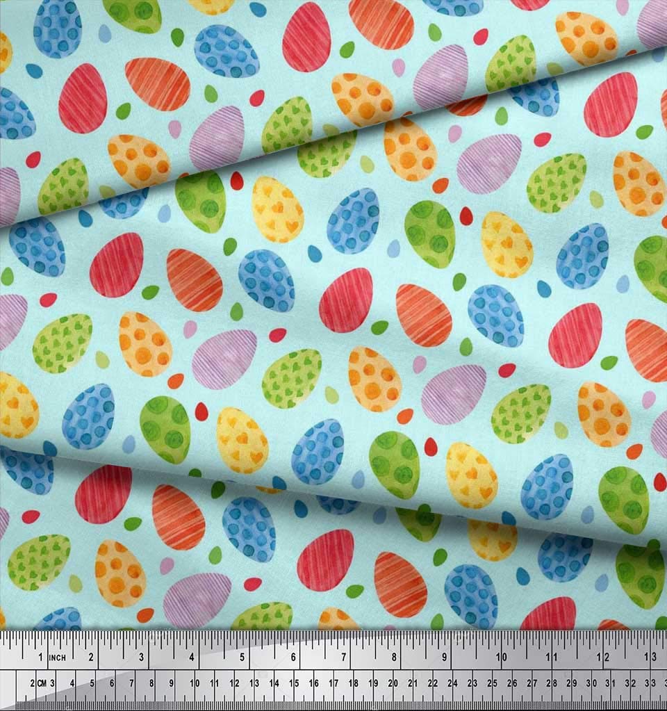 Soimoi 100% Cotton Canvas Fabric - Blue Easter Egg Print - 42 Inch Wide by The Yard - DIY Easter Decorations, Crafts, Quilting & Home Sewing Projects