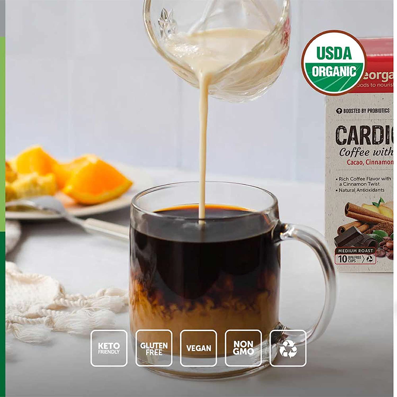 Bare Organics 15947 Cardio Care USDA Organic Coffee Pods - Keurig K-Cup Compatible, Superfood & Probiotic Infused, Vegan, Gluten Free (80 Count Bulk Pack) - Perfect for Heart Health & Morning Energy Boost