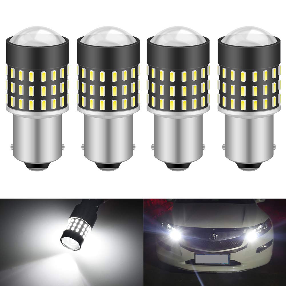 KATUR 1156 BA15S LED Light Bulb - Super Bright 650 Lumens, 3014 54 Chipsets, High Power Replacement for Turn Signal, Brake, Tail, Stop, Reverse, Parking & RV Lights (Xenon White, Pack of 4) - Perfect for Automotive, Marine & Motorcycle Lighting Upgrades
