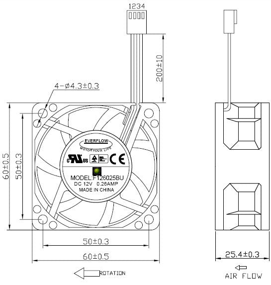 Everflow 60x60x25mm Dual Ball Bearing PWM Cooling Fan - High Speed, Quiet Operation for PC, Server & Electronics Cooling (F126025BU AF) - Perfect for Gaming Rigs, Workstations & Industrial Equipment