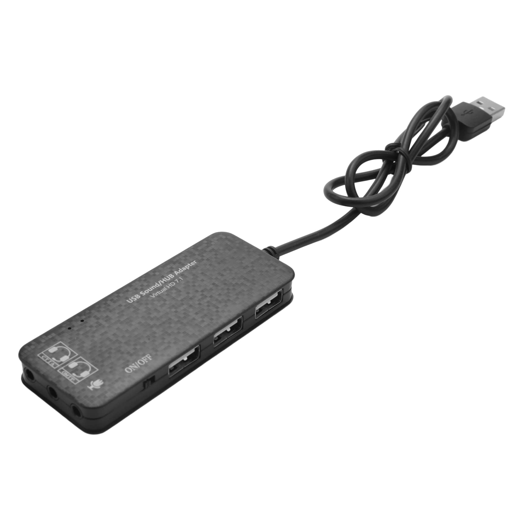 Koanhinn 3-Port USB 2.0 Hub with 7.1 Channel Sound Card & Headset Microphone Adapter for PC - Black | Perfect for Gaming, Streaming & Conference Calls