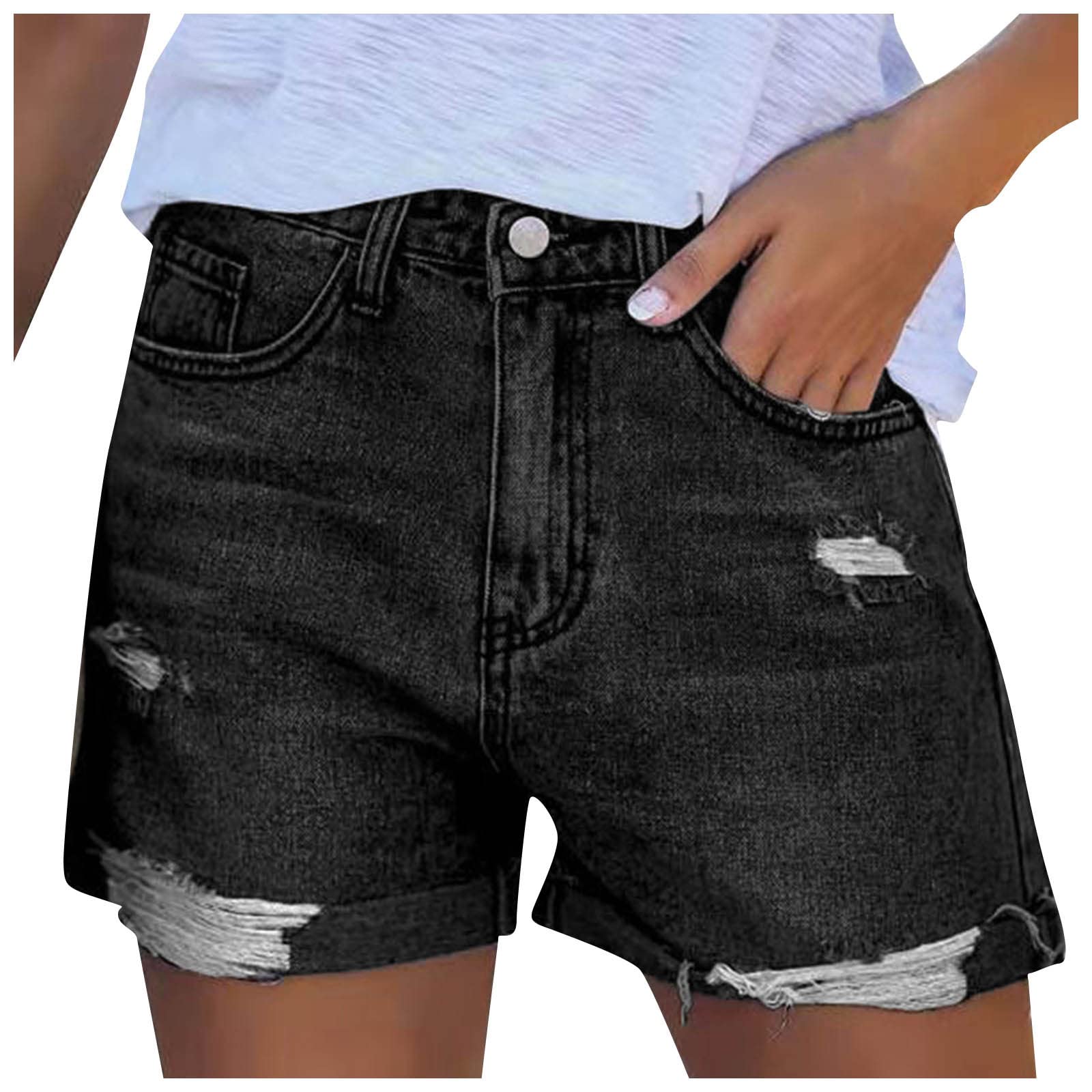 Women's High Waist Ripped Denim Shorts - Stretchy Distressed Jean Shorts with Cut Hem for Summer | Casual Outfit, Beach Wear & Street Style