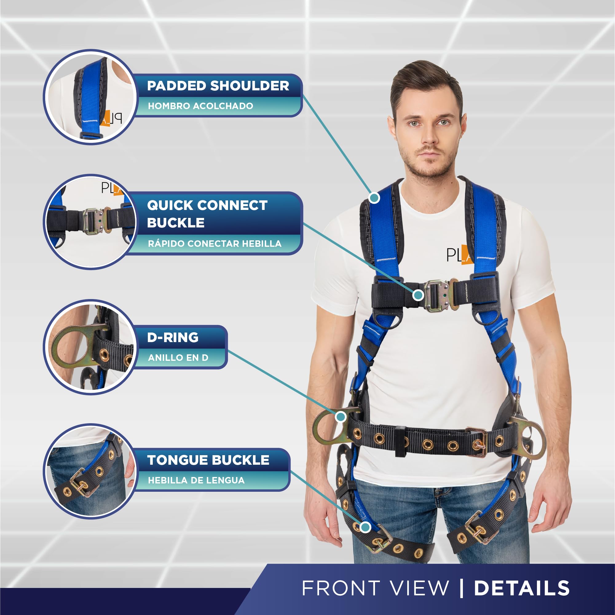 Palmer Safety Fall Protection Harness Kit - Hammerhead Series with Premium Safety Harness, Lanyard & D-Ring Extender | OSHA Compliant Work Gear for Construction, Roofing & Industrial Safety