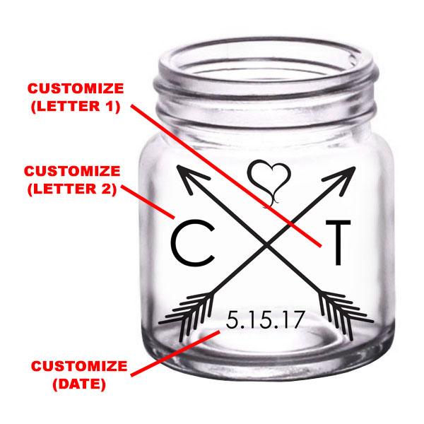 Customizable 2oz Clear Mini Mason Jar Shot Glass with Arrow Design - Perfect for Parties, Weddings, and DIY Crafts