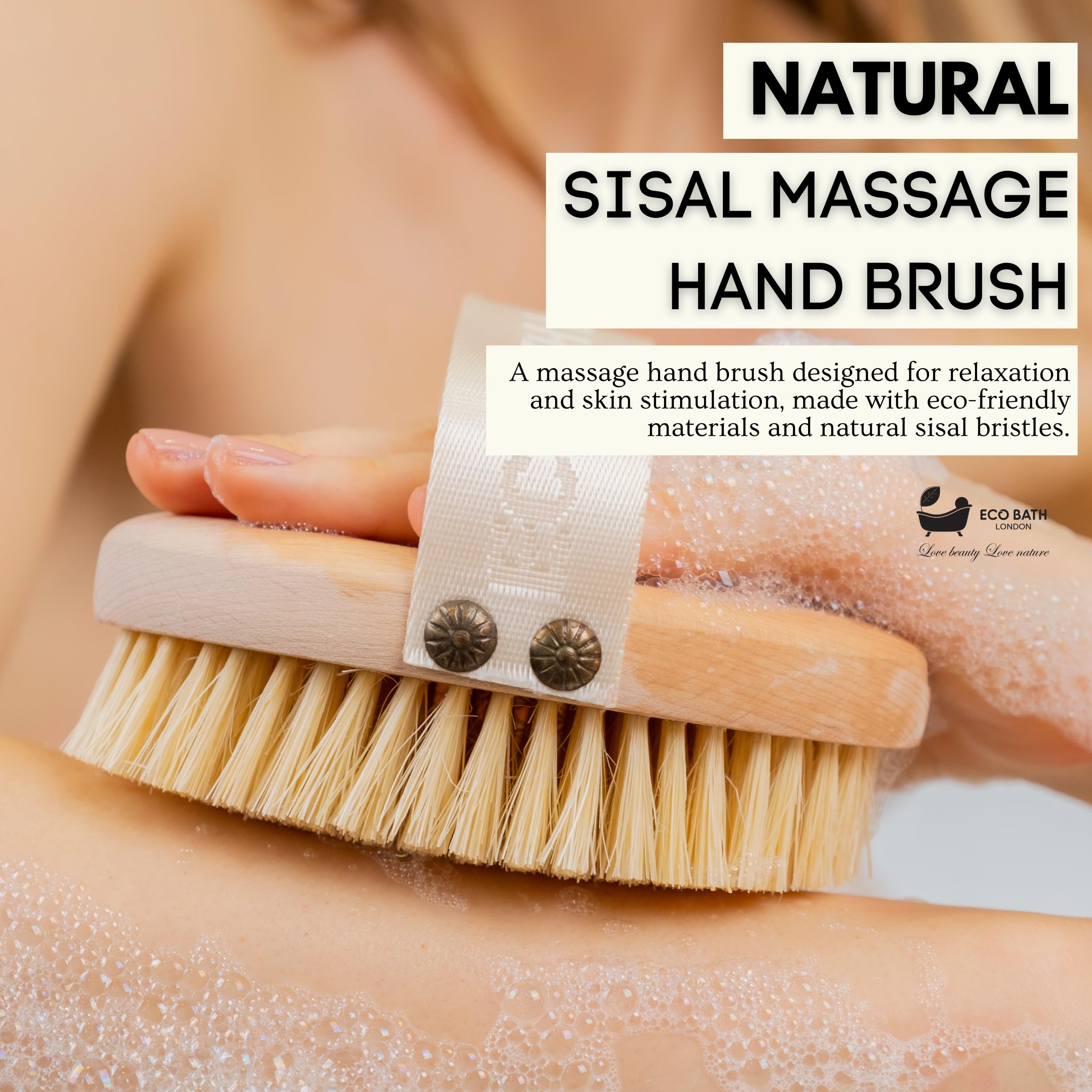 Eco Bath London Natural Sisal Massage Hand Brush - Exfoliating Dry Body Brush for Skin Renewal & Circulation Boost with Natural Bristles | Perfect for Spa, Home Use & Self-Care Routine