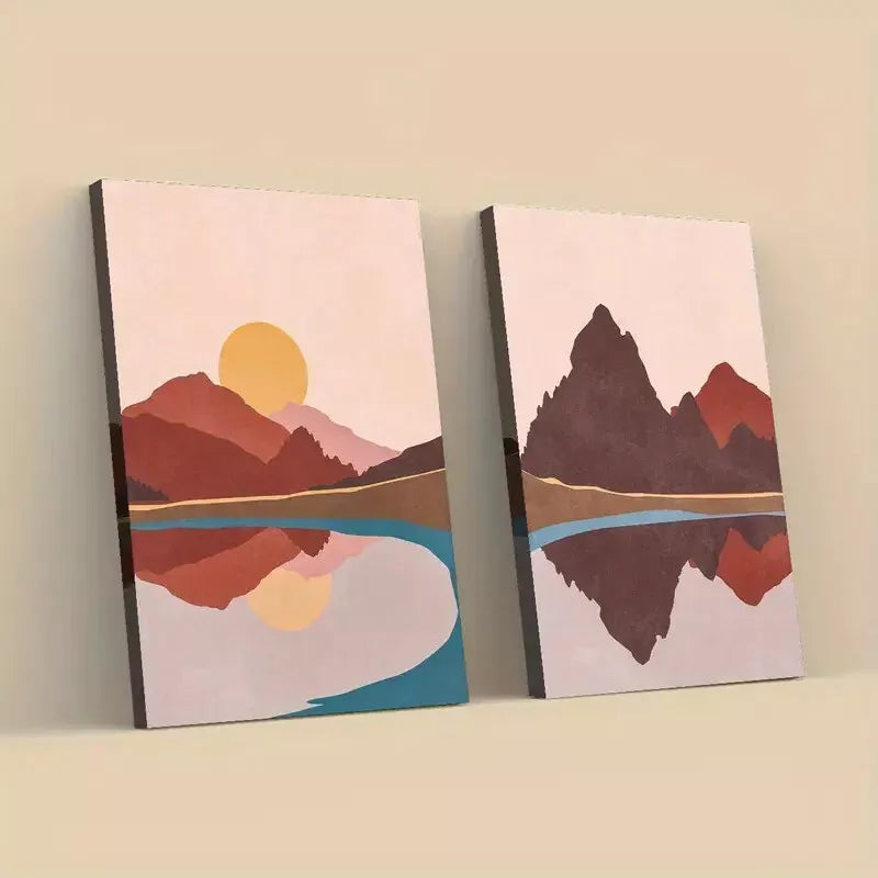 2Pcs Abstract Landscape Art Lake Framed Canvas Print 50x75cm (20x30in) - High Quality Wall Decor, Ready to Hang - Perfect for Living Room, Bedroom, Office & Home Decor - 100% Australian Made