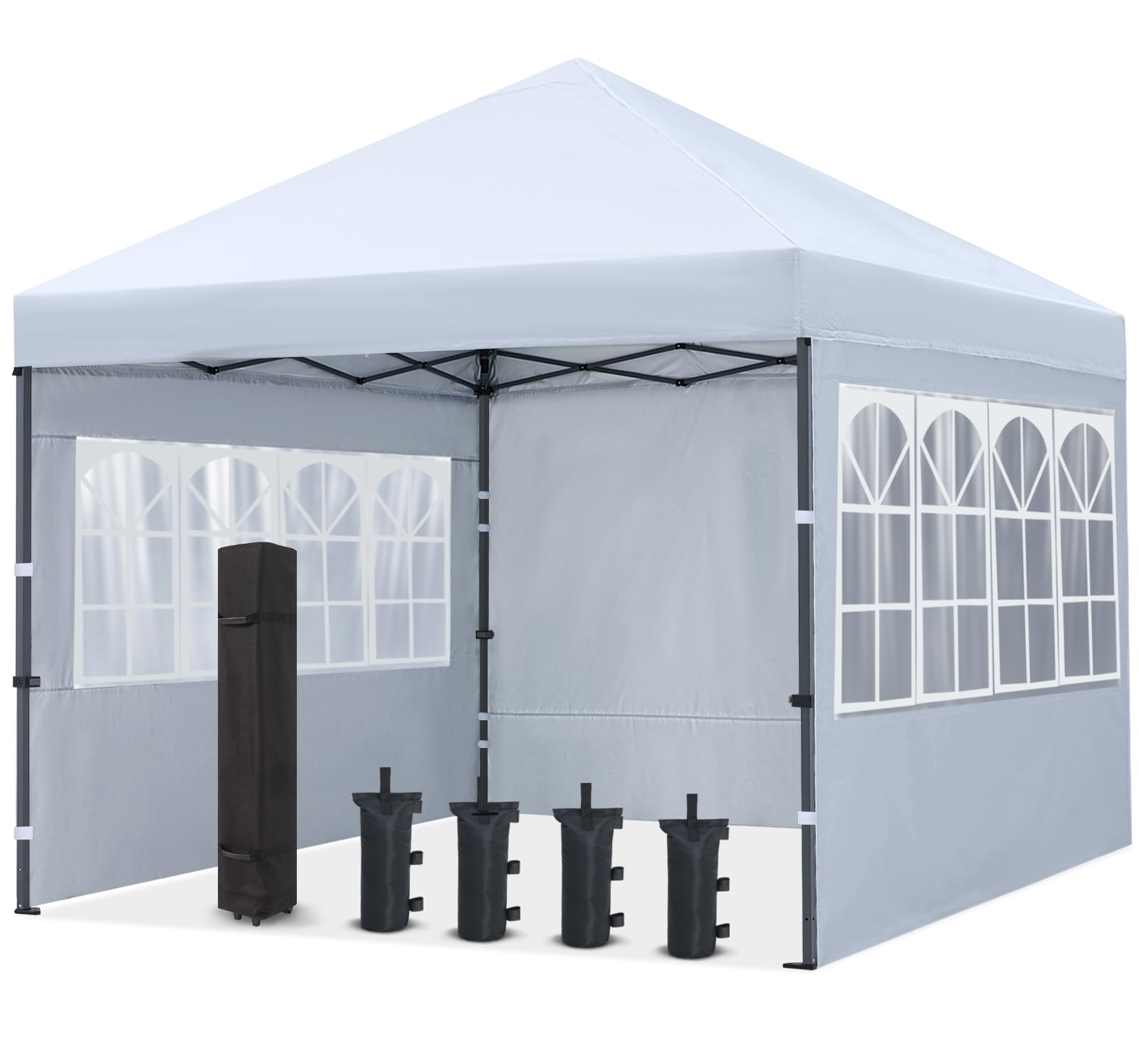 COOSHADE 10x10ft Pop Up Canopy Tent with Elegant Church Windows - Instant Folding Portable Shelter for Outdoor Events, Weddings, BBQs, Parties & Camping - White Waterproof Pavilion (Great for Backyard, Beach, Picnic & Catering)